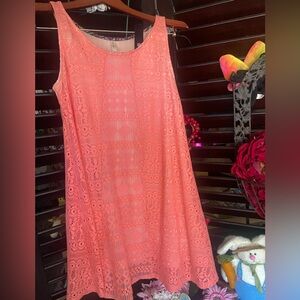 Xhilaration Asymmetrical Coral Lace Overlay Swing Dress